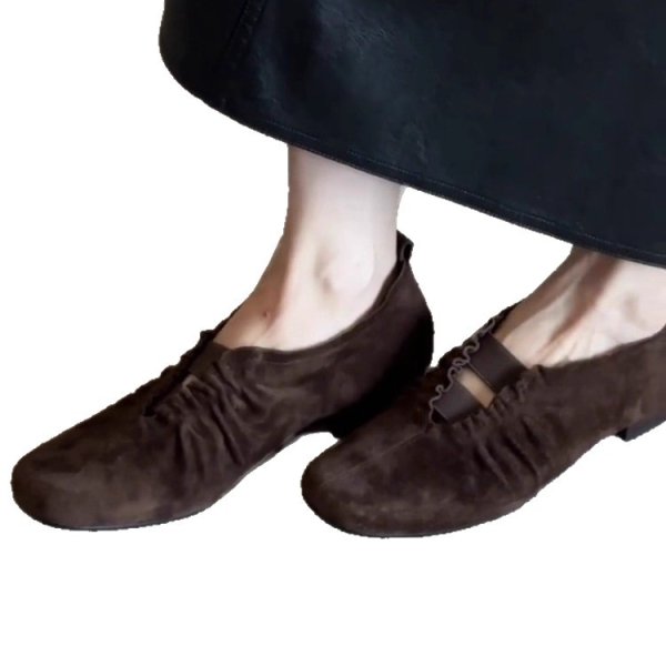画像1: Leather flat gathered pleated pumps shoes   　レザーフラットギャザープリーツパンプスローファーシューズ (1)