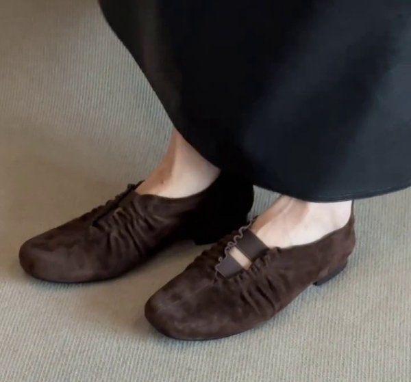 画像4: Leather flat gathered pleated pumps shoes   　レザーフラットギャザープリーツパンプスローファーシューズ (4)