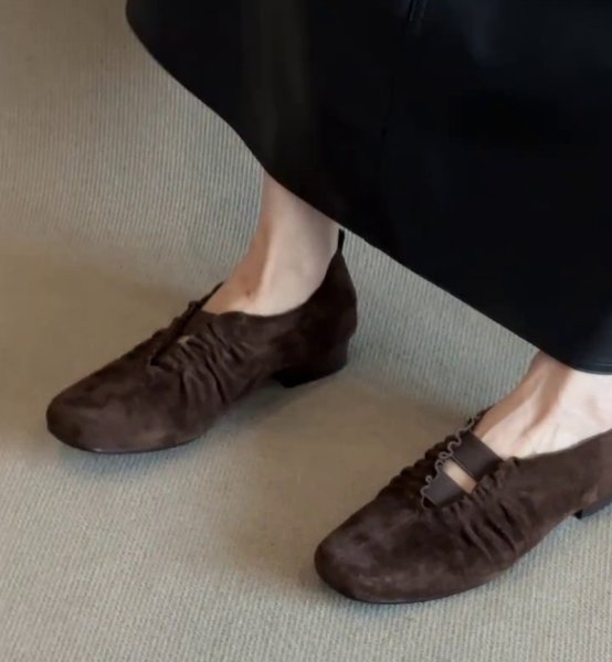 画像3: Leather flat gathered pleated pumps shoes   　レザーフラットギャザープリーツパンプスローファーシューズ (3)