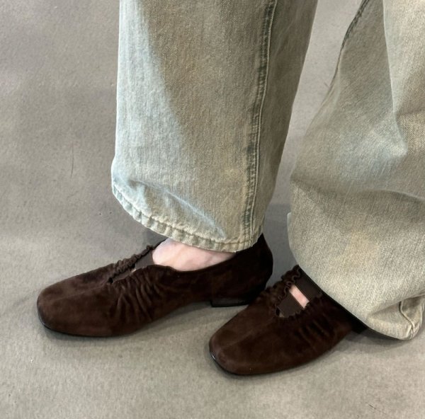 画像2: Leather flat gathered pleated pumps shoes   　レザーフラットギャザープリーツパンプスローファーシューズ (2)