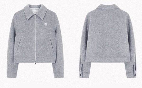 画像4: Women's Gray lapel zip-up wool short jacket coat  グレーラペルジップアップウールショートジャケットコート (4)