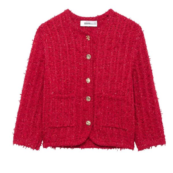 画像1: Round neck knit metal button jacket sweater 　 フレンチスタイルラウンドネックニットジャケットセーター (1)