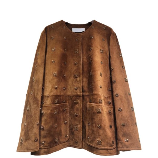 画像4: Women's Beaded embroidered leather jacket coat  　ビーズ刺繍レザージャケットコート (4)