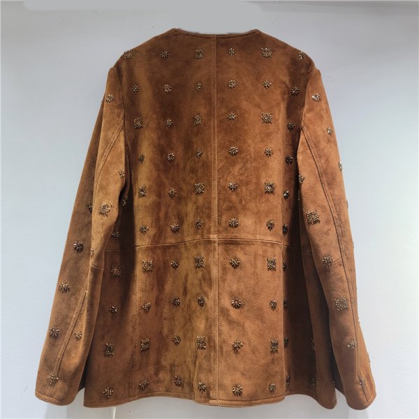 画像3: Women's Beaded embroidered leather jacket coat  　ビーズ刺繍レザージャケットコート (3)