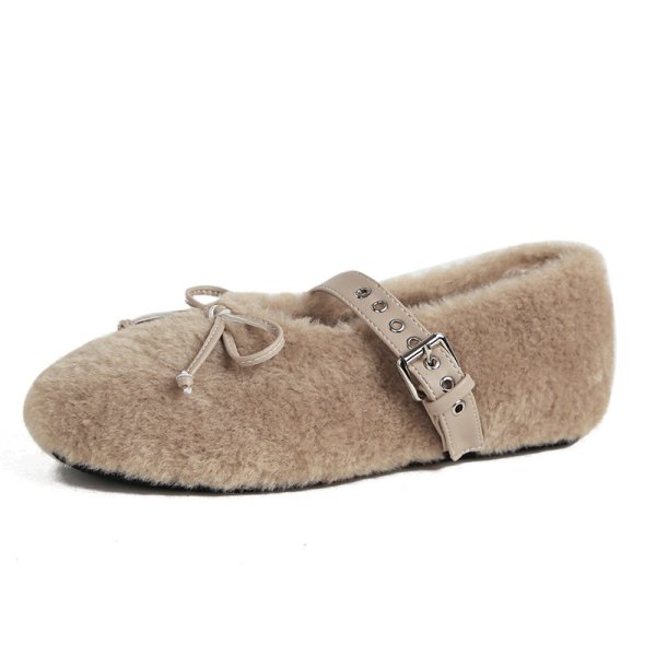 画像2: French Mary Jane Fur Flat Pumps Shoes 　フレンチメリージェーンファーフラットパンプスシューズ (2)