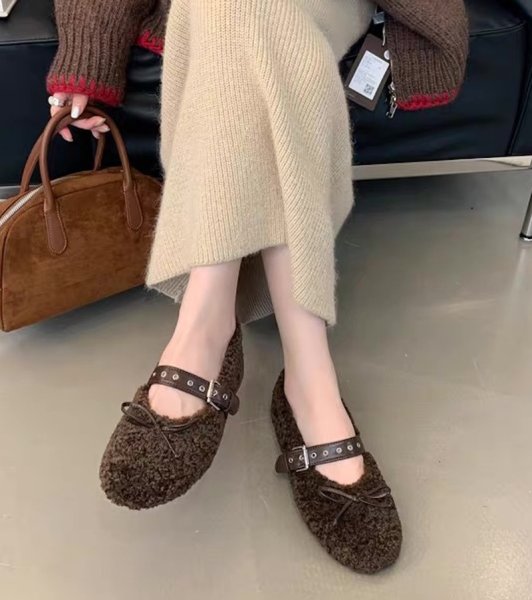 画像4: French Mary Jane Fur Flat Pumps Shoes 　フレンチメリージェーンファーフラットパンプスシューズ (4)