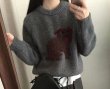 画像4: Fluffy dog ​​embroidered round neck sweater knit　 パピードッグ編み込みラウンドネックのプルオーバーセーターニット (4)