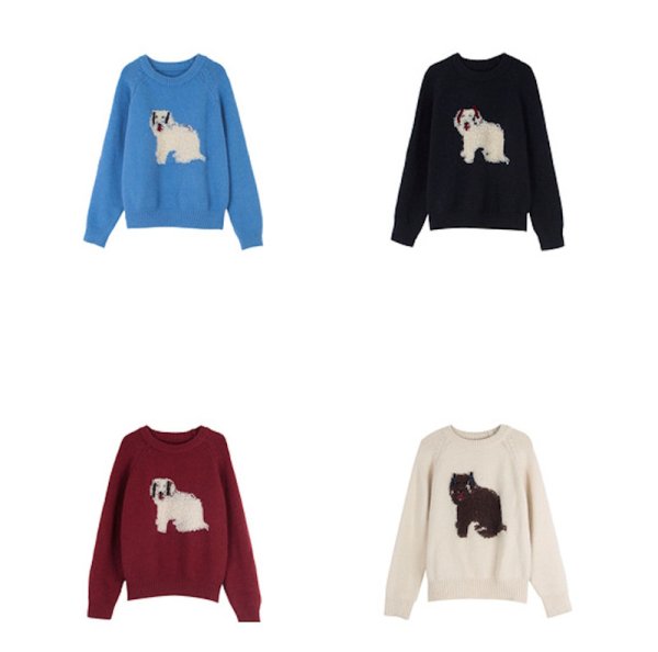 画像7: Fluffy dog ​​embroidered round neck sweater knit　 パピードッグ編み込みラウンドネックのプルオーバーセーターニット (7)