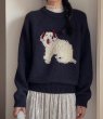 画像2: Fluffy dog ​​embroidered round neck sweater knit　 パピードッグ編み込みラウンドネックのプルオーバーセーターニット (2)