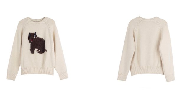 画像6: Fluffy dog ​​embroidered round neck sweater knit　 パピードッグ編み込みラウンドネックのプルオーバーセーターニット (6)