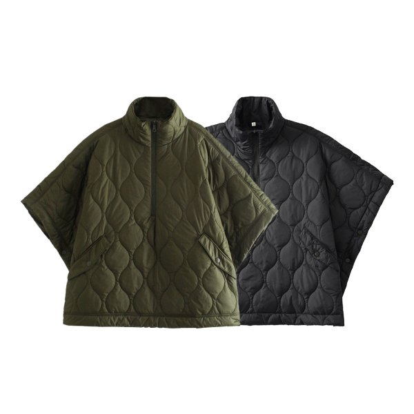 画像7: Women's Stand collar quilted half-zip poncho jacket　スタンドカラーキルティングハーフジップポンチョコートジャケット (7)