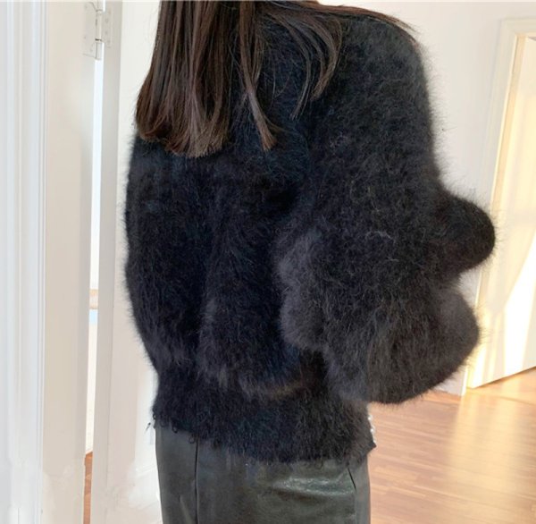 画像6: Pearl-trimmed mink-style fluffy cardigan jacket knit sweater 　パールトリミングミンク風フワフワカーディガンジャケットセーター (6)