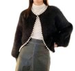 画像1: Pearl-trimmed mink-style fluffy cardigan jacket knit sweater 　パールトリミングミンク風フワフワカーディガンジャケットセーター (1)