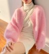 画像2: Pearl-trimmed mink-style fluffy cardigan jacket knit sweater 　パールトリミングミンク風フワフワカーディガンジャケットセーター (2)