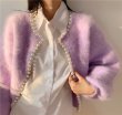 画像7: Pearl-trimmed mink-style fluffy cardigan jacket knit sweater 　パールトリミングミンク風フワフワカーディガンジャケットセーター (7)