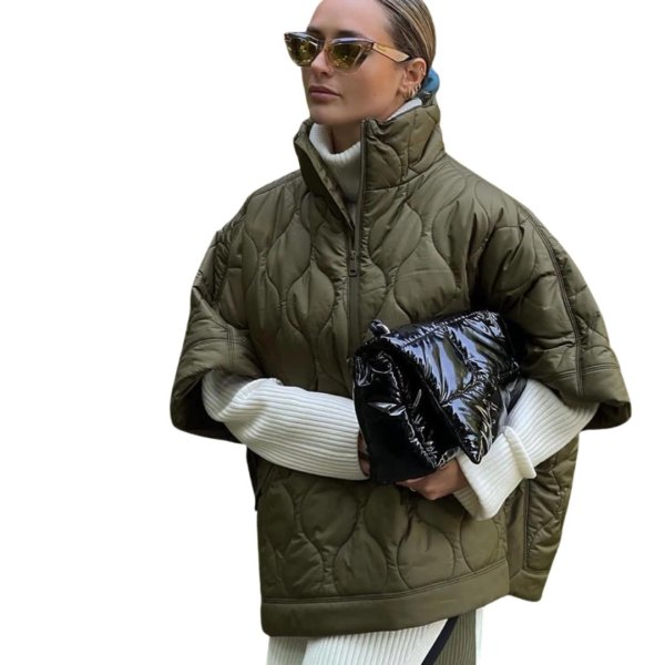 画像4: Women's Stand collar quilted half-zip poncho jacket　スタンドカラーキルティングハーフジップポンチョコートジャケット (4)