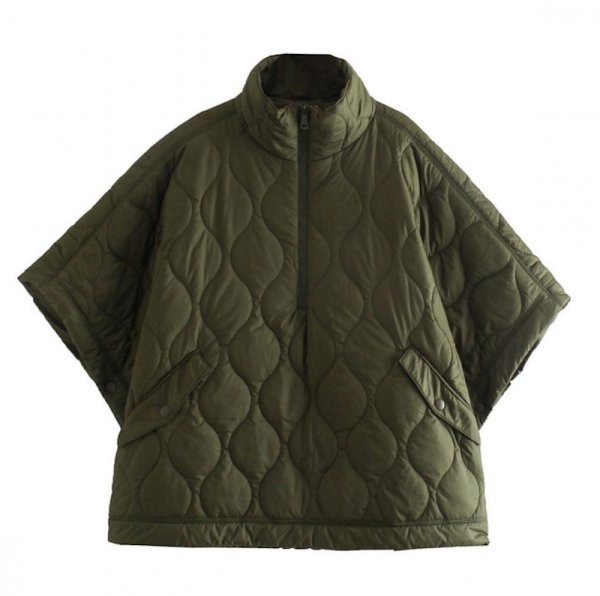 画像1: Women's Stand collar quilted half-zip poncho jacket　スタンドカラーキルティングハーフジップポンチョコートジャケット (1)