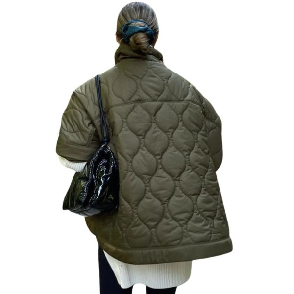 画像5: Women's Stand collar quilted half-zip poncho jacket　スタンドカラーキルティングハーフジップポンチョコートジャケット (5)