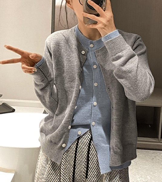 画像3: Preppy style double knit cardigan style knit knit sweater 　プレッピースタイルダブルニットカーディガンスタイルニット (3)