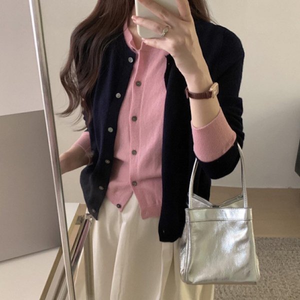 画像2: Preppy style double knit cardigan style knit knit sweater 　プレッピースタイルダブルニットカーディガンスタイルニット (2)