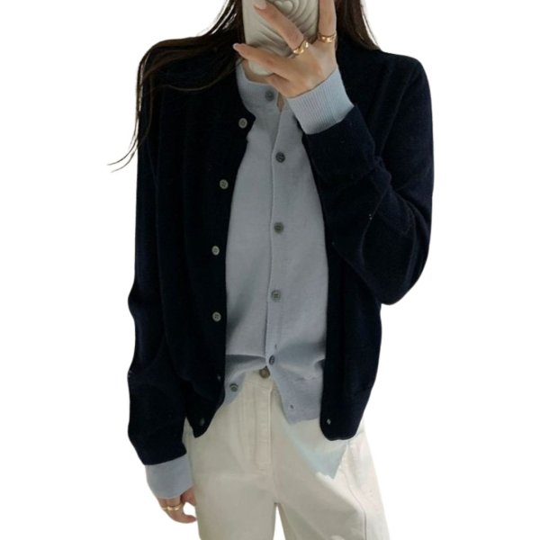 画像1: Preppy style double knit cardigan style knit knit sweater 　プレッピースタイルダブルニットカーディガンスタイルニット (1)