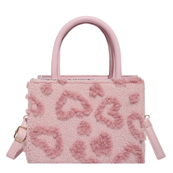 画像2: Fluffy fur heart square tote shoulder crossbody bag モコモコハートファートートショルダークロスボディバッグ (2)