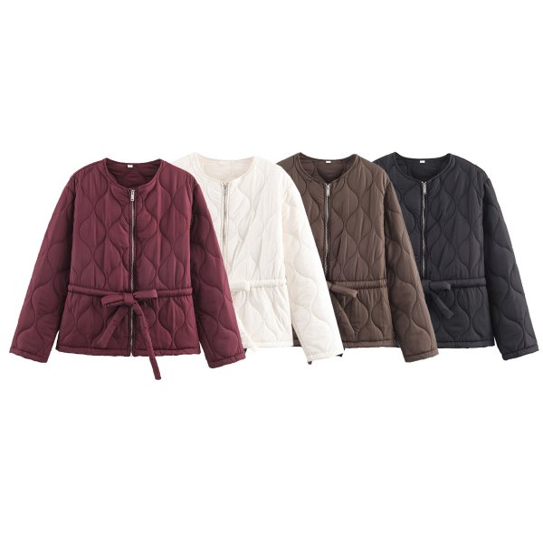 画像12: Women's Round neck waist shirred quilted jacket coat　ラウンドネックウエストシャーリングキルティングジャケットコートジャケット (12)