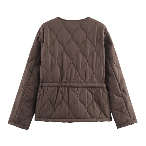 画像11: Women's Round neck waist shirred quilted jacket coat　ラウンドネックウエストシャーリングキルティングジャケットコートジャケット (11)