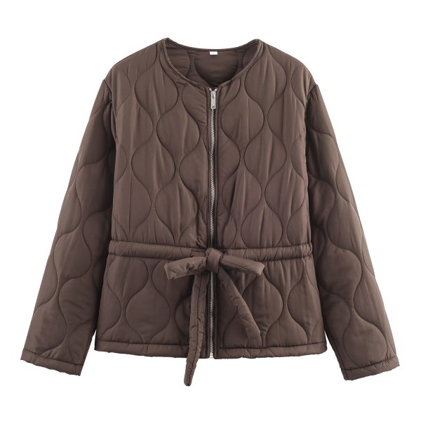画像9: Women's Round neck waist shirred quilted jacket coat　ラウンドネックウエストシャーリングキルティングジャケットコートジャケット (9)