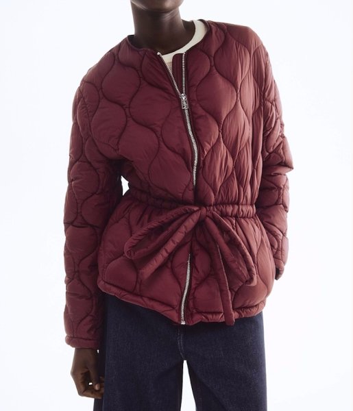 画像4: Women's Round neck waist shirred quilted jacket coat　ラウンドネックウエストシャーリングキルティングジャケットコートジャケット (4)