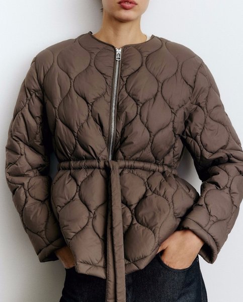 画像3: Women's Round neck waist shirred quilted jacket coat　ラウンドネックウエストシャーリングキルティングジャケットコートジャケット (3)
