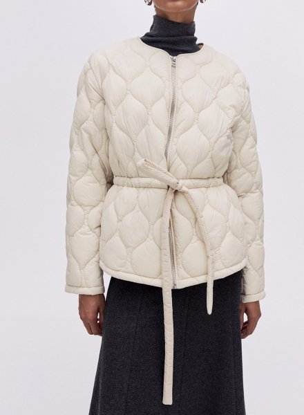 画像2: Women's Round neck waist shirred quilted jacket coat　ラウンドネックウエストシャーリングキルティングジャケットコートジャケット (2)