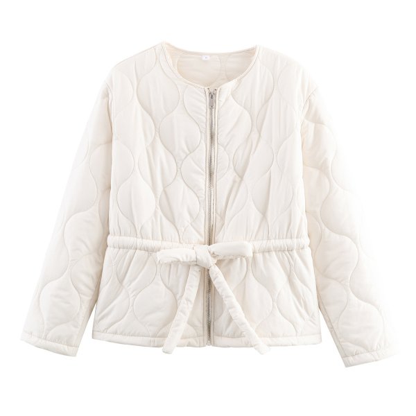 画像8: Women's Round neck waist shirred quilted jacket coat　ラウンドネックウエストシャーリングキルティングジャケットコートジャケット (8)