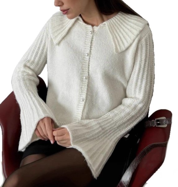 画像1: Big collar bell sleeve knit cardigan sweater knit 　ビッグカラー襟ニットカーディガン (1)