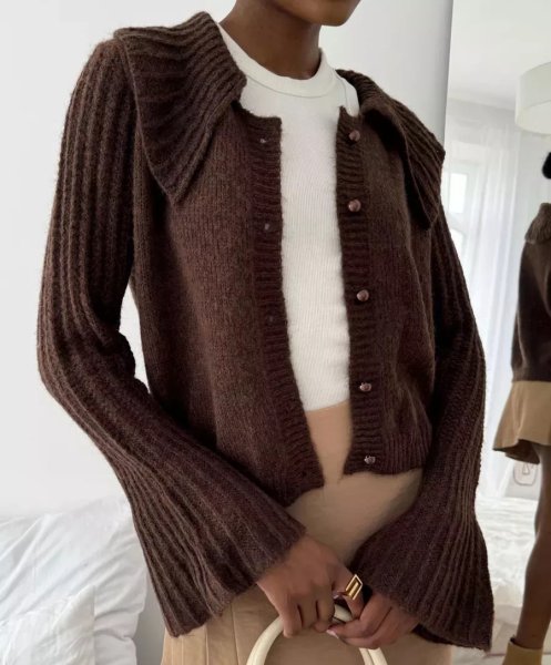 画像4: Big collar bell sleeve knit cardigan sweater knit 　ビッグカラー襟ニットカーディガン (4)