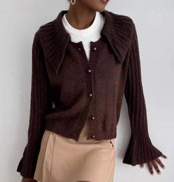 画像2: Big collar bell sleeve knit cardigan sweater knit 　ビッグカラー襟ニットカーディガン (2)