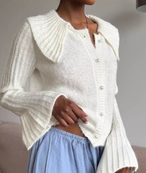 画像3: Big collar bell sleeve knit cardigan sweater knit 　ビッグカラー襟ニットカーディガン (3)