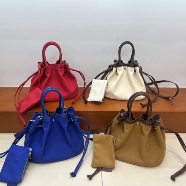 画像13: Canvas and leather tote shoulder bucket bag キャンバス＆レザートートショルダーバケットバッグ (13)