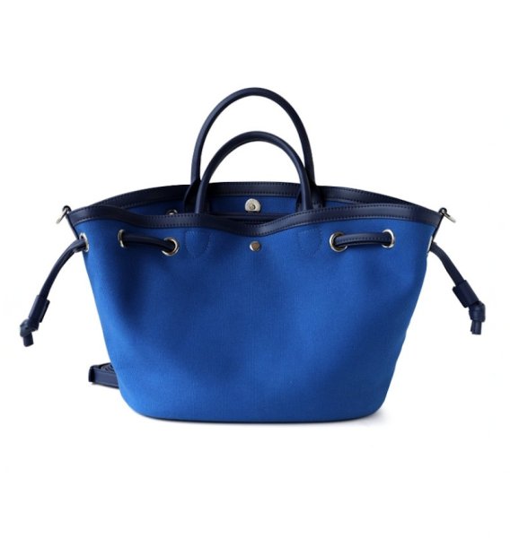 画像1: Canvas and leather tote shoulder bucket bag キャンバス＆レザートートショルダーバケットバッグ (1)