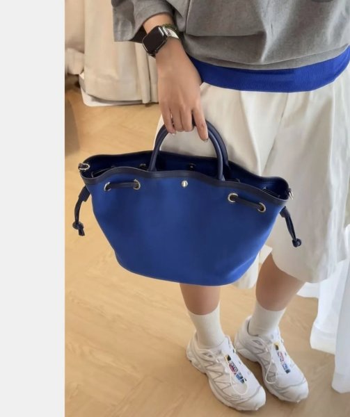 画像9: Canvas and leather tote shoulder bucket bag キャンバス＆レザートートショルダーバケットバッグ (9)