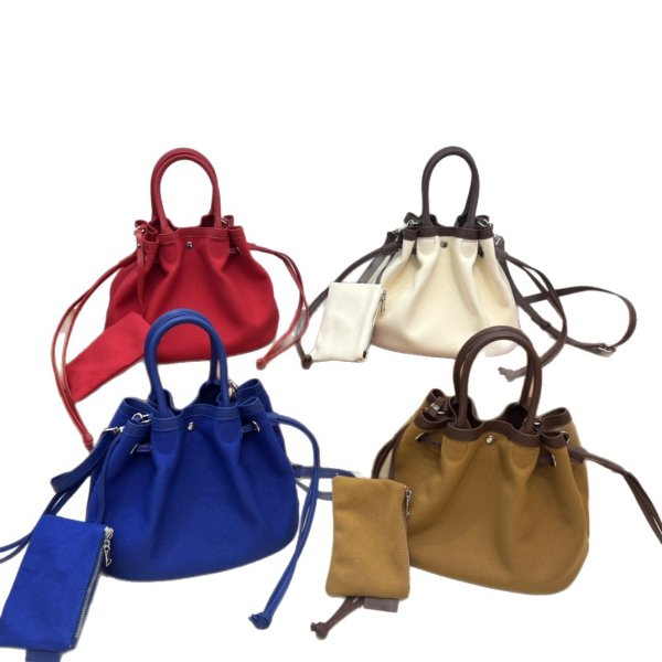 画像14: Canvas and leather tote shoulder bucket bag キャンバス＆レザートートショルダーバケットバッグ (14)