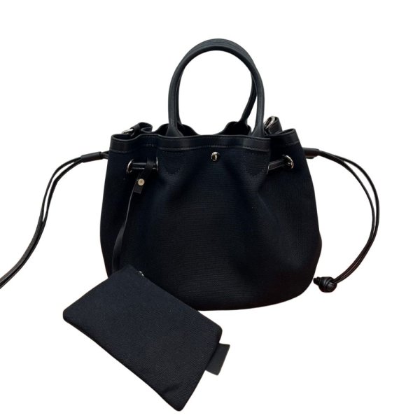 画像5: Canvas and leather tote shoulder bucket bag キャンバス＆レザートートショルダーバケットバッグ (5)