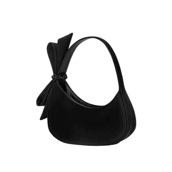 画像1: Leather half-moon tote shoulder bag with ribbon レザーリボン付きハーフムーントートショルダーアンダーアームバッグ (1)
