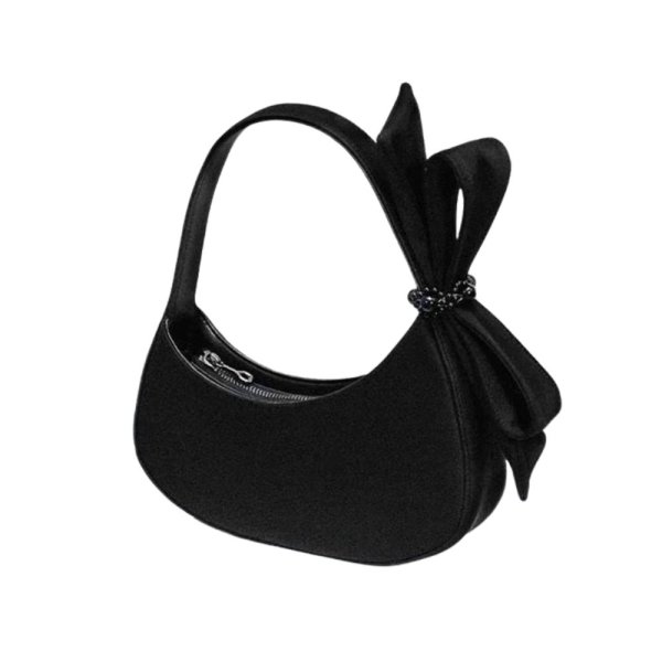 画像2: Leather half-moon tote shoulder bag with ribbon レザーリボン付きハーフムーントートショルダーアンダーアームバッグ (2)