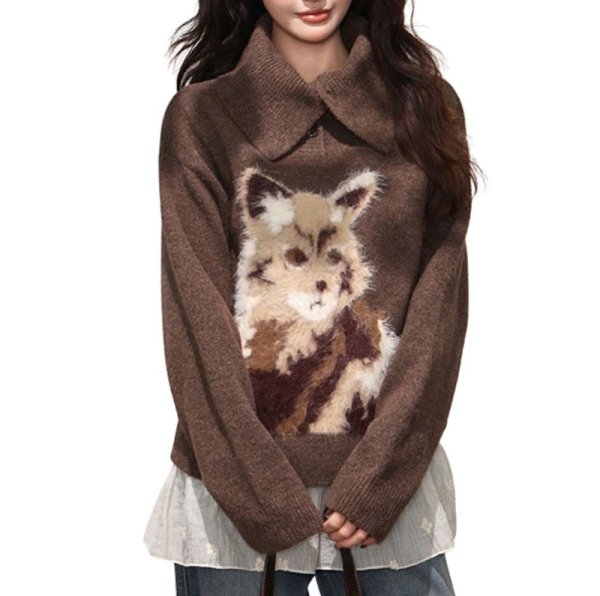 画像2: Fluffy puppy knitted collared sweater knit 　フワフワパピー子犬編み込み襟付きセーター (2)