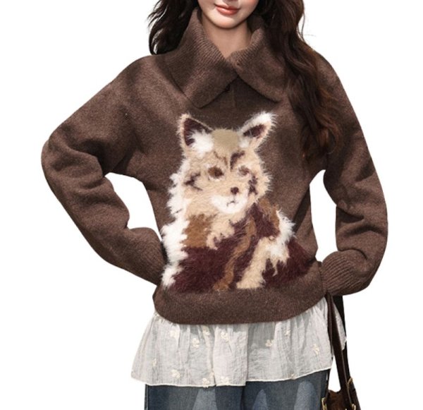 画像3: Fluffy puppy knitted collared sweater knit 　フワフワパピー子犬編み込み襟付きセーター (3)