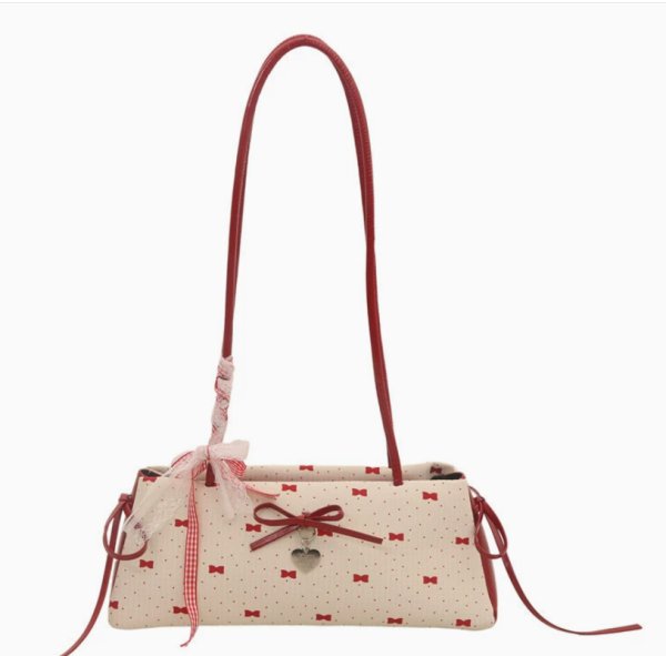 画像1: Ribbon print horizontal tote shoulder/crossbody bag  リボンプリント横長トートショルダーアンダーアームバッグ (1)