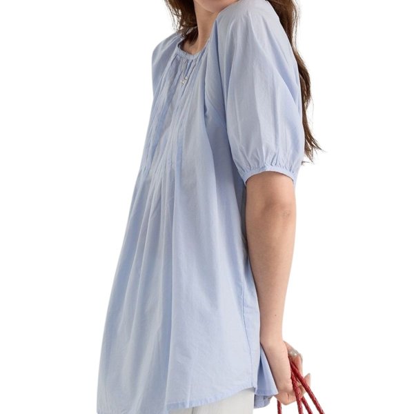 画像1: Women's French lantern sleeve puff sleeve short sleeve blouse フレンチパフスリーブ ピンタック ラタンスリーブ 半袖シャツ ブラウス (1)